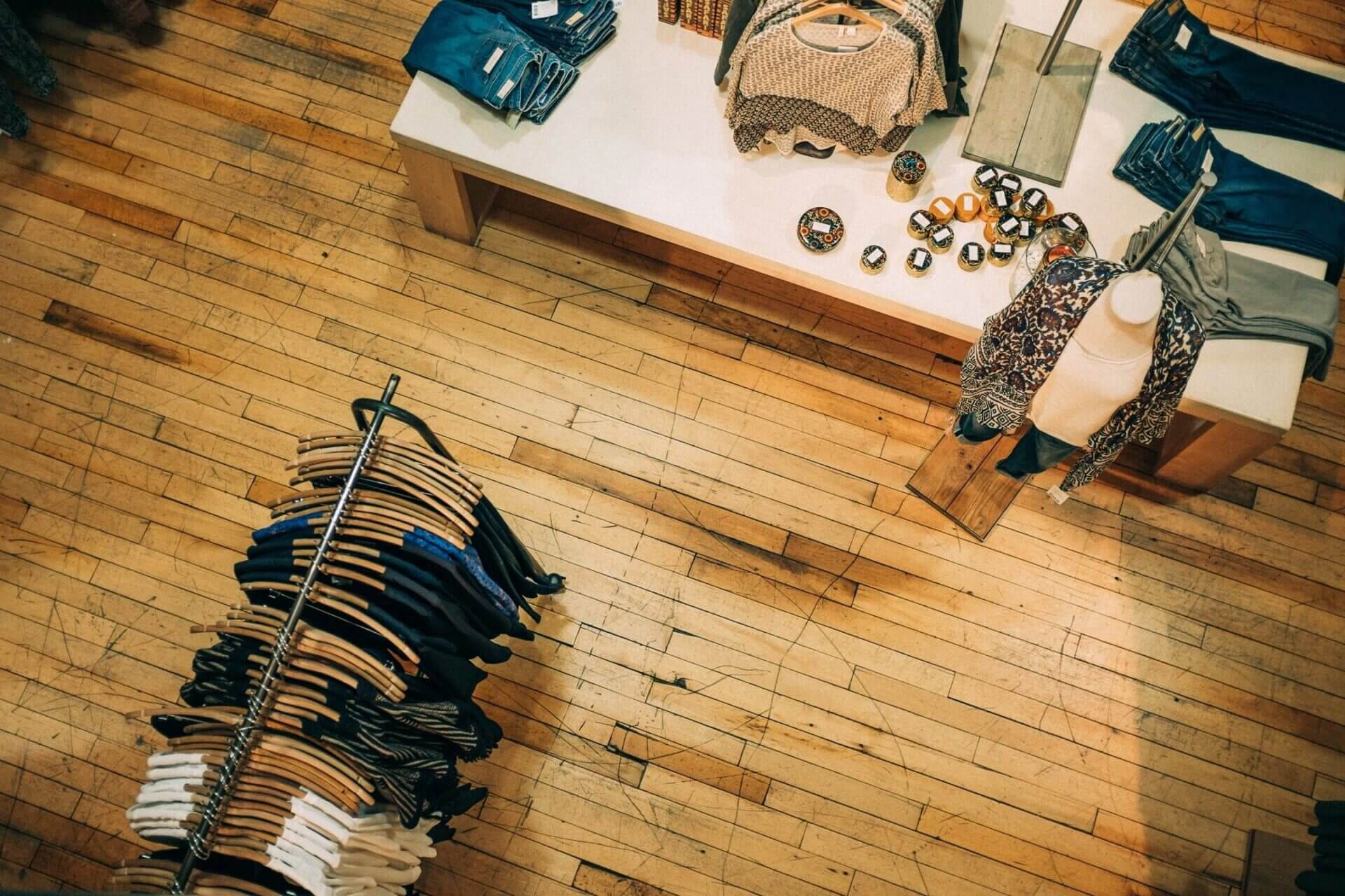 A view of clothes on display in the store.