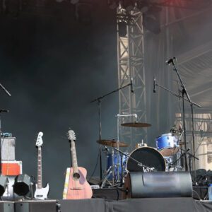 A stage with many different types of musical instruments.